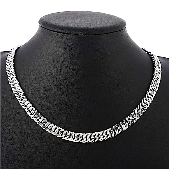 STERLING SILVER CHAIN LINK PLATED  10mm UNISEX NECKLACE BRACELET SET - Picture 2 of 7